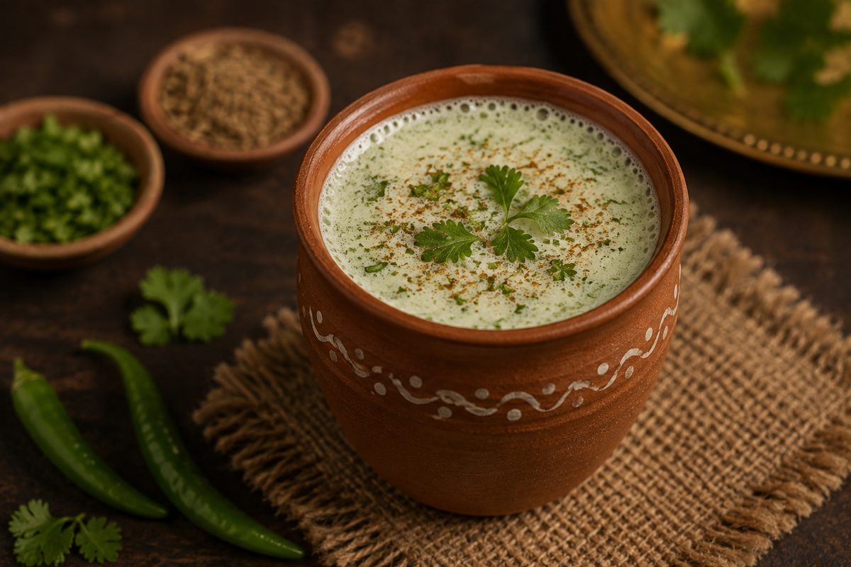 Spiced buttermilk chaas served in a traditional clay cup